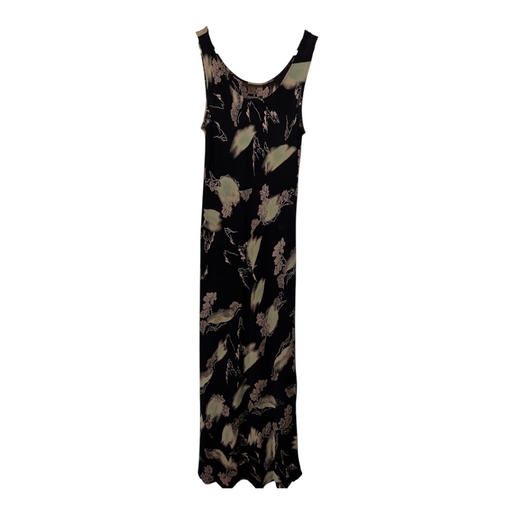 Sleeveless Black Maxi Dress with Beige Floral Print